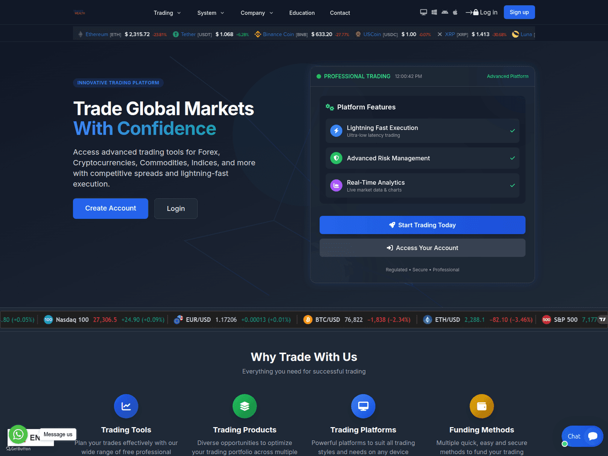 Screenshot der Webseite Tradeswealth (tradeswealth.net)