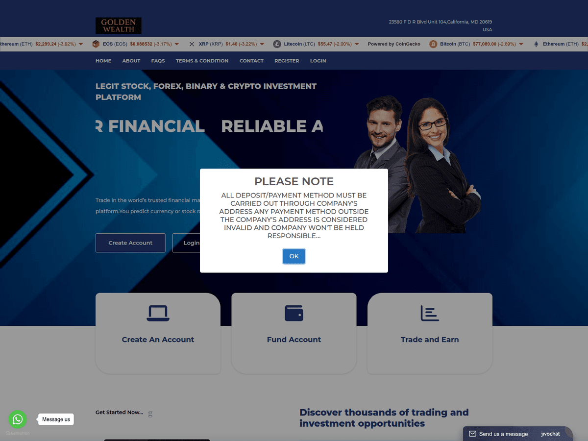 Screenshot der Webseite Golden Wealth (golden-wealth.xyz)