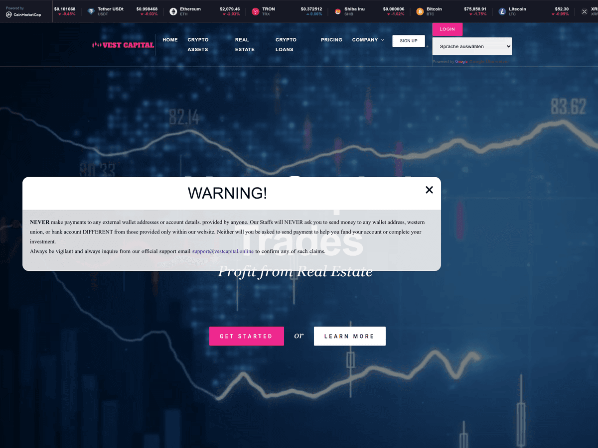Screenshot der Webseite Vestcapital (vestcapital.online)