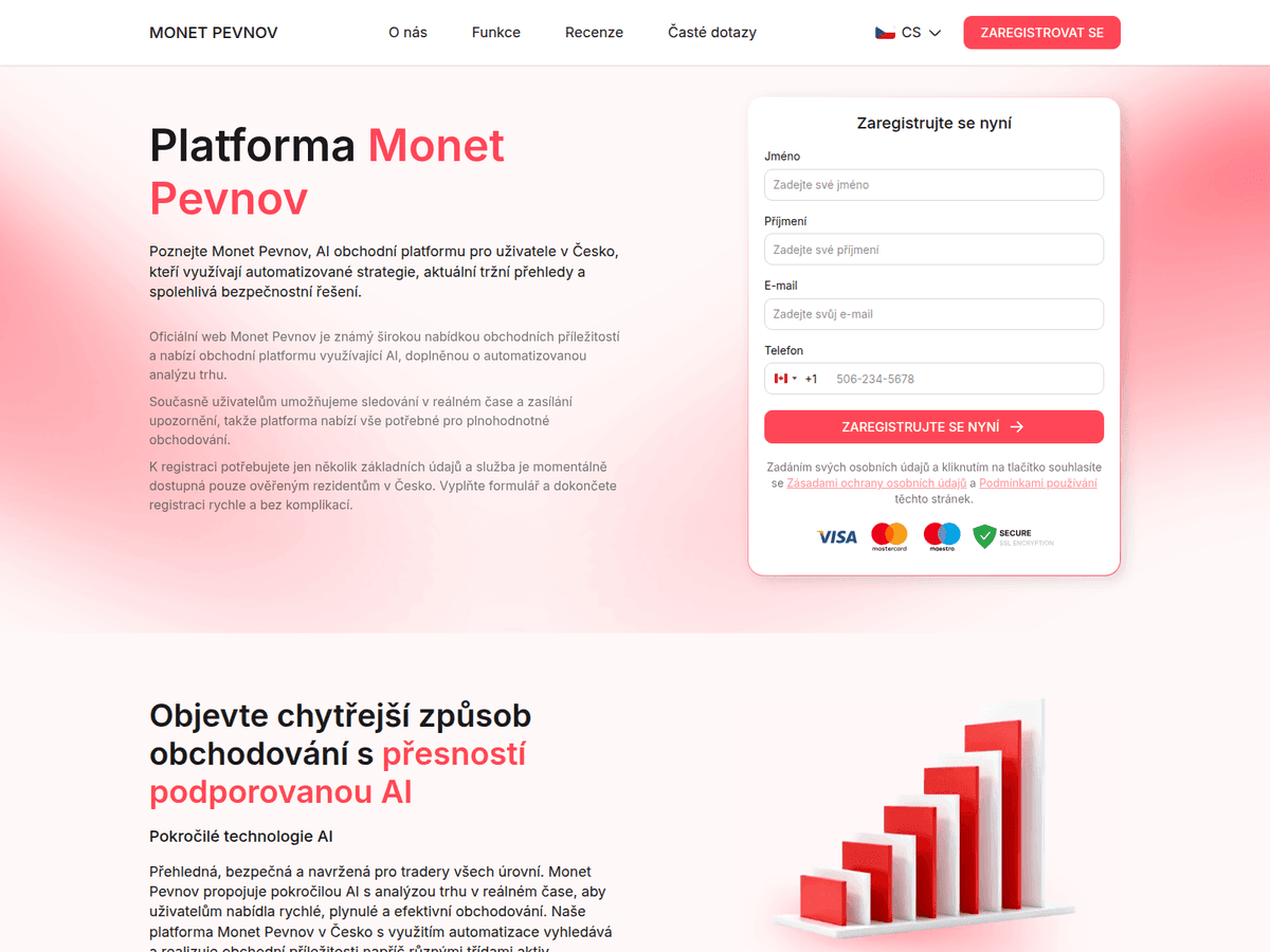 Screenshot der Webseite Monet Pevnov (monet-pevnov.com)
