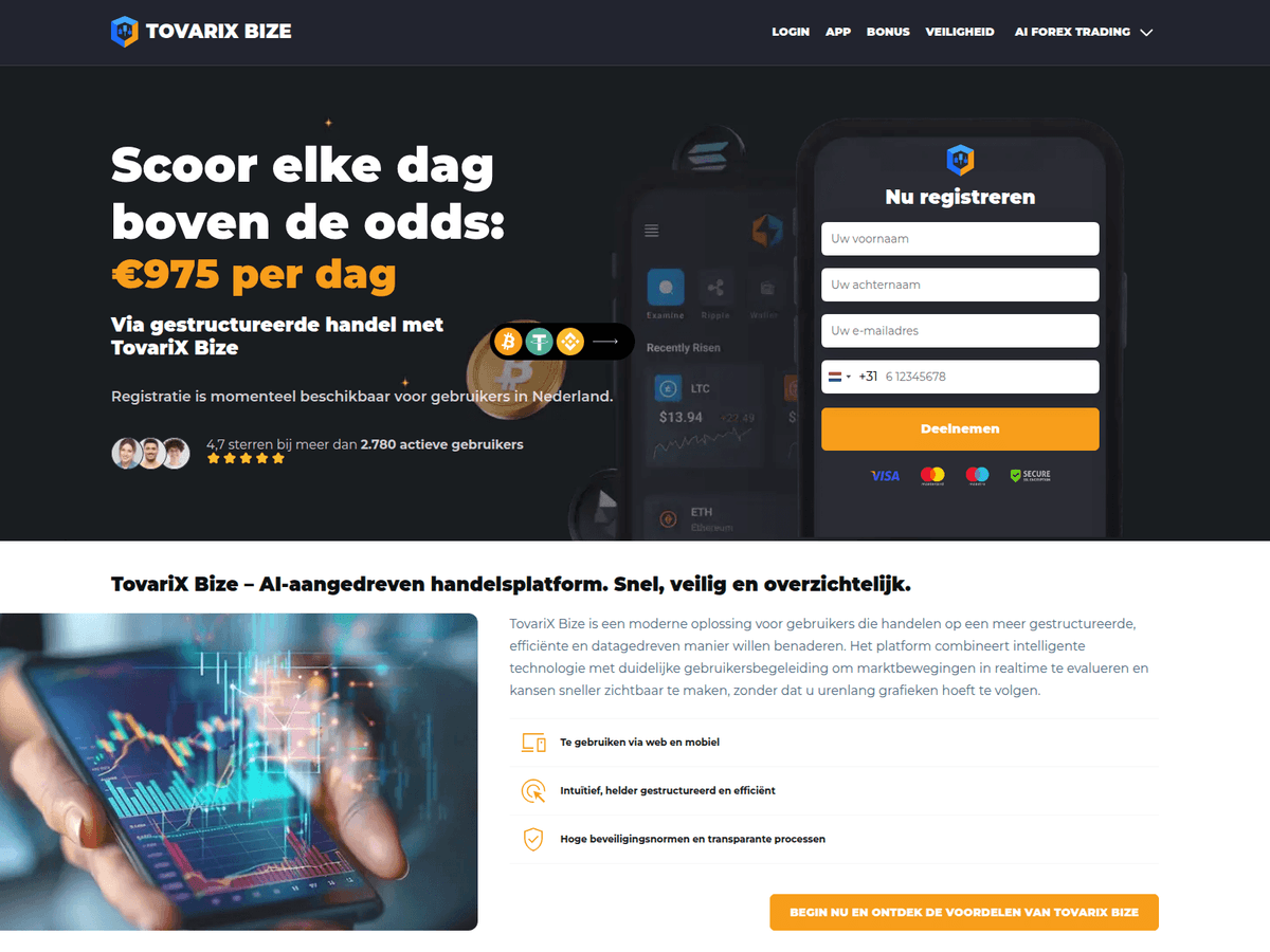 Screenshot der Webseite Tovarix Bize (tovarix-bize.nl)