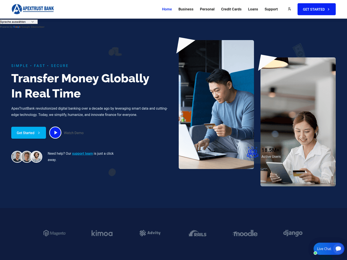Screenshot der Webseite Myapextrustbank (myapextrustbank.com)