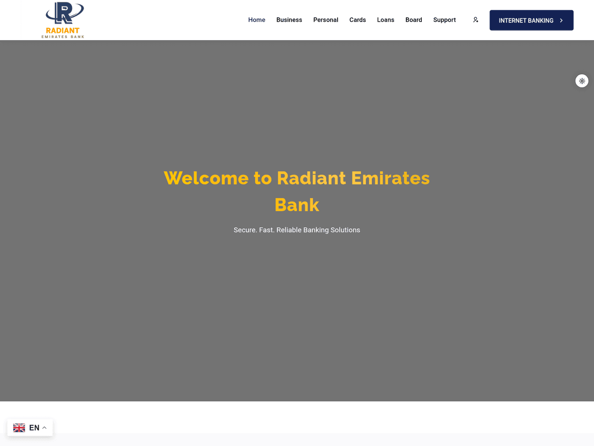 Screenshot der Webseite Radiantemiratesbank (radiantemiratesbank.com)