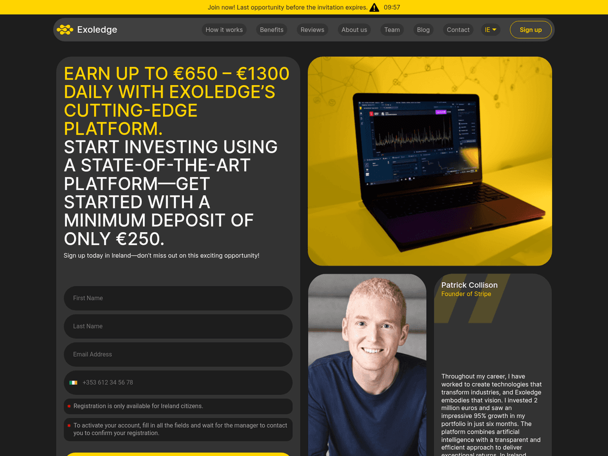 Screenshot der Webseite Exoledge Ie (exoledge-ie.com)