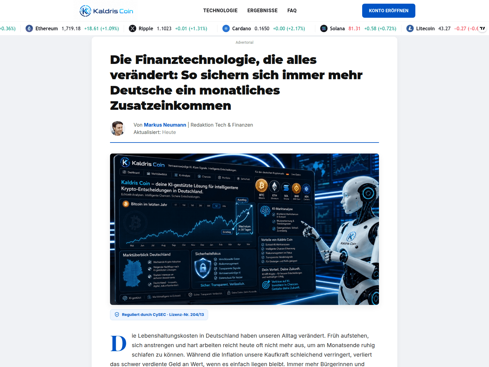 Screenshot von Kaldris Coin